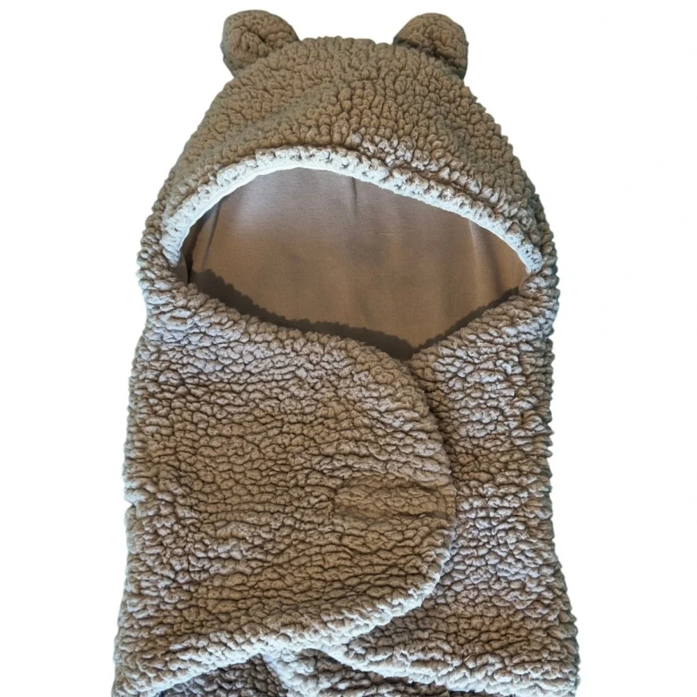 Baby Bear Hooded‎ Sherpa Sleep Sack Swaddle Blanket 0-6 Months Gray Adjustable